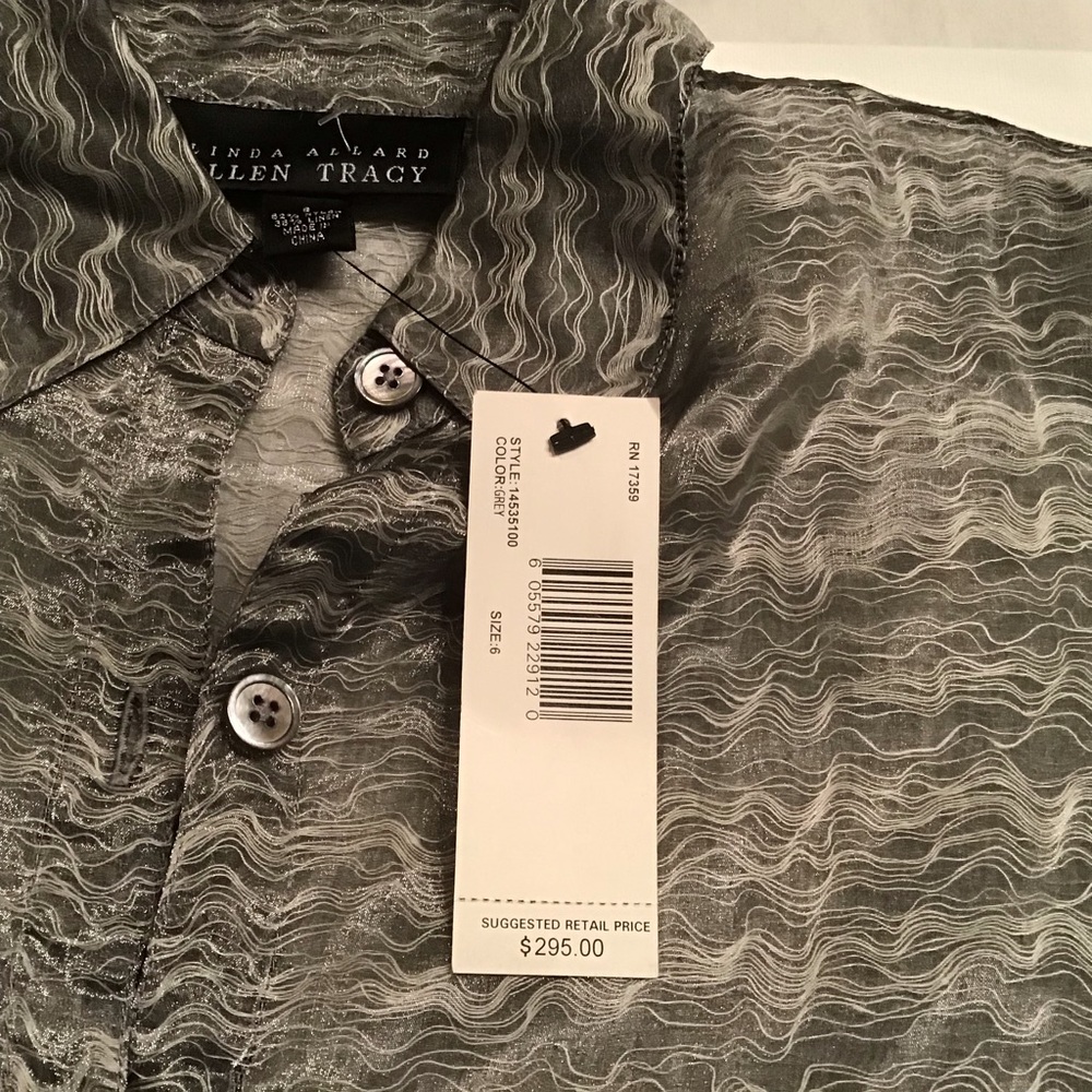 ELLEN TRACY NWT Grey Silver Shirt